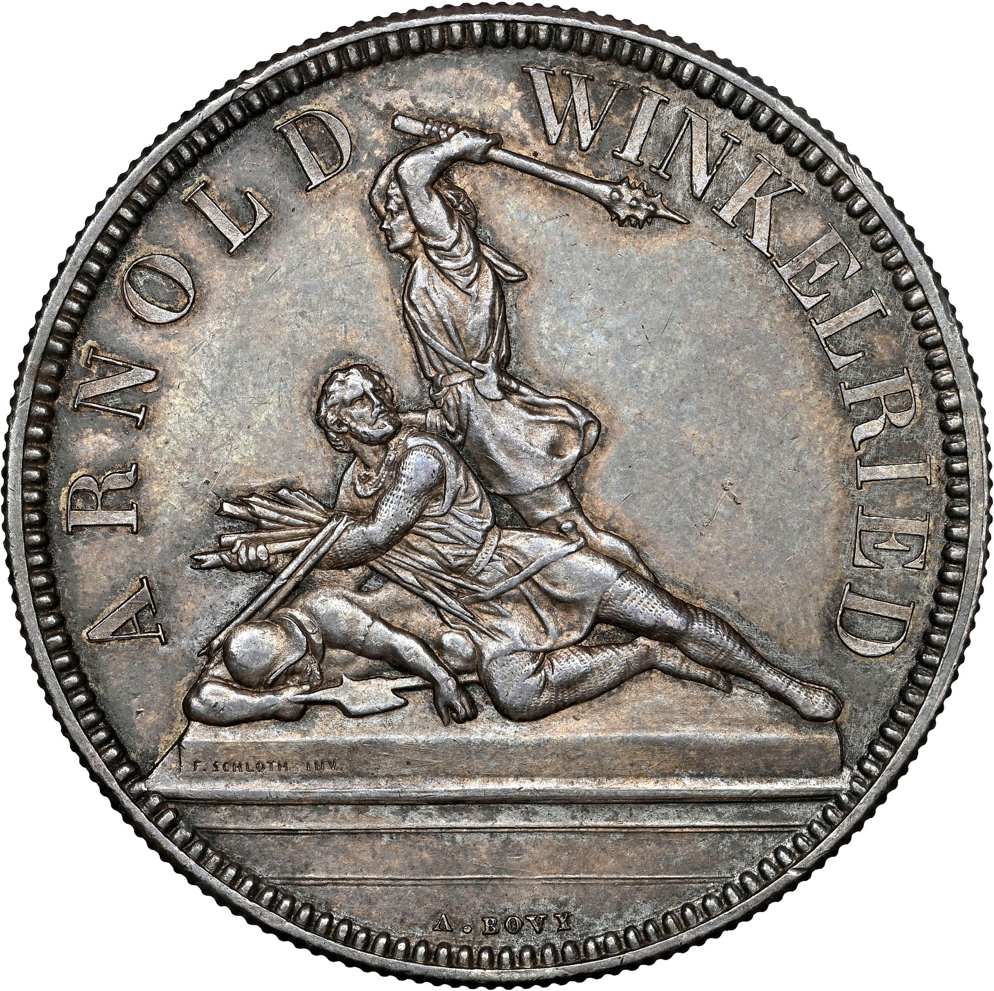 スイス　5フラン　1936 【NGC MS65】　世界　⑪ NGC鑑定MS63・レインボートーンあり】1879年 スイス バーゼル 射撃祭 5