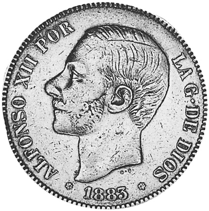 Pièce ESPAGNE 5 Pesetas Argent - Alfonso XII - 1885 - Étoiles *18*87 - Numismatique