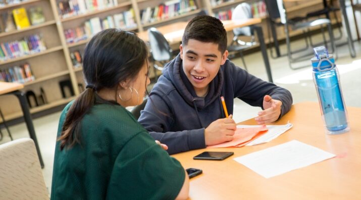 students collaborating on a writing assignment