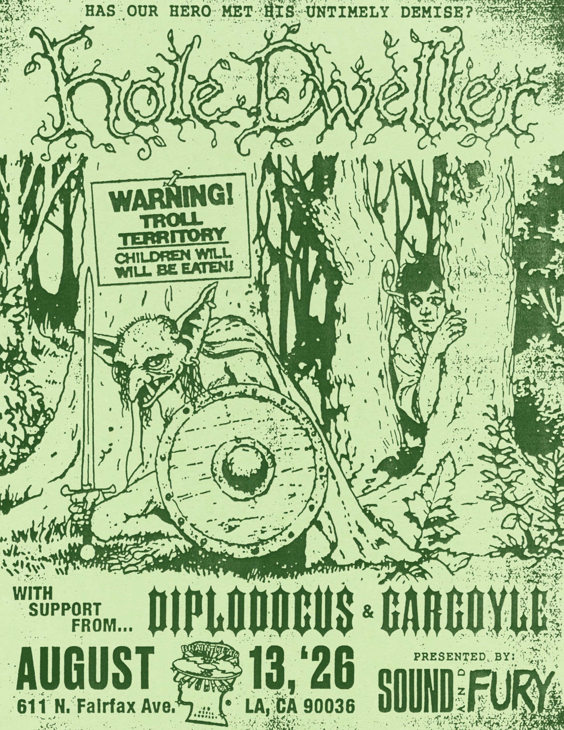 Poster for Sound and Fury presents HOLE DWELLER, DIPLODOCUS & GARGOYLE