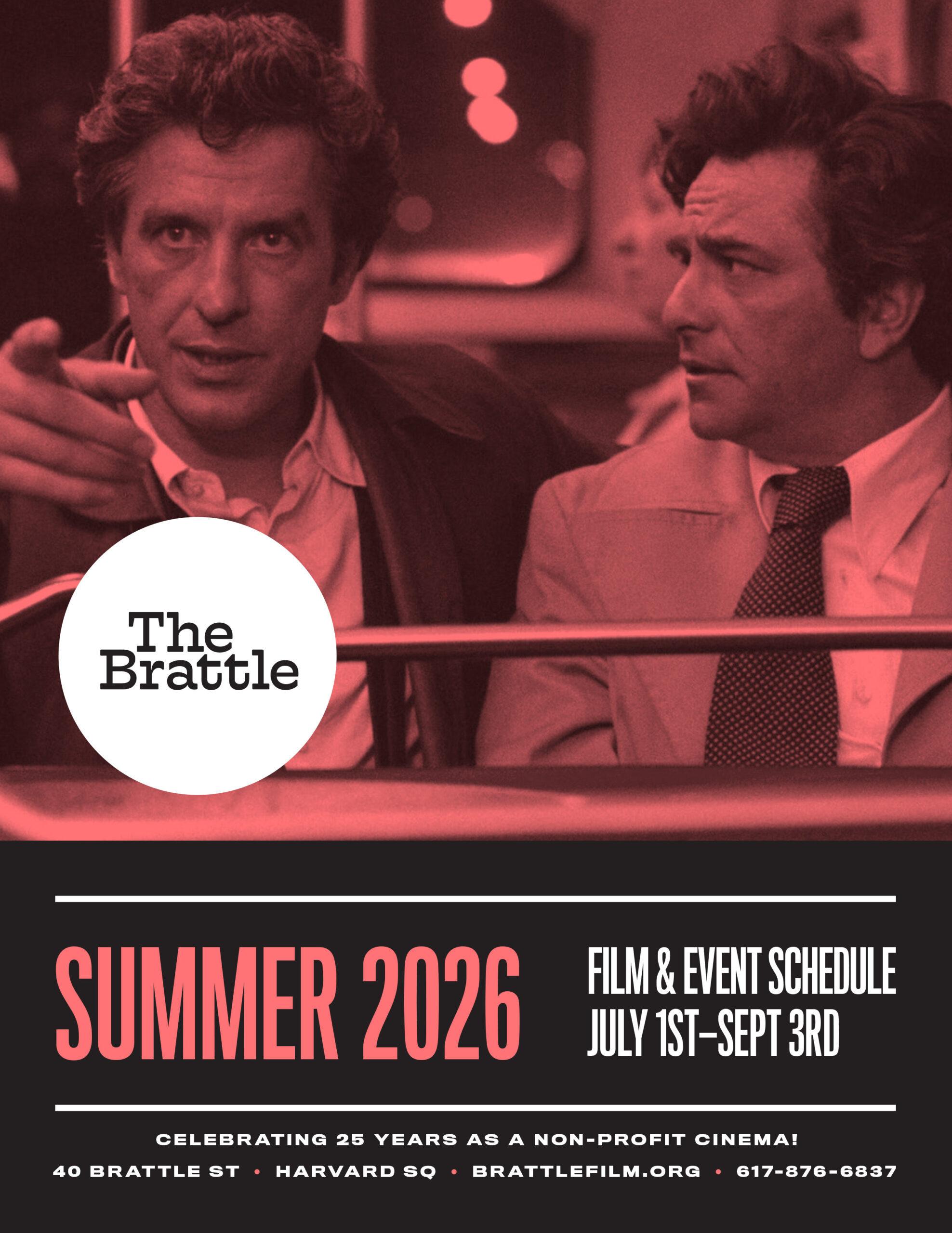 New Spring 2026 calendar: on the cover, a photograph from the 1976 film Mikey & Nicky, screening Friday, July 31 – Monday, August 3 in a new 4K restoration
