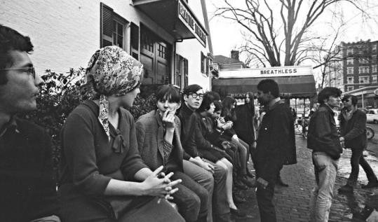 Young people outside The Brattle in the 1960s.