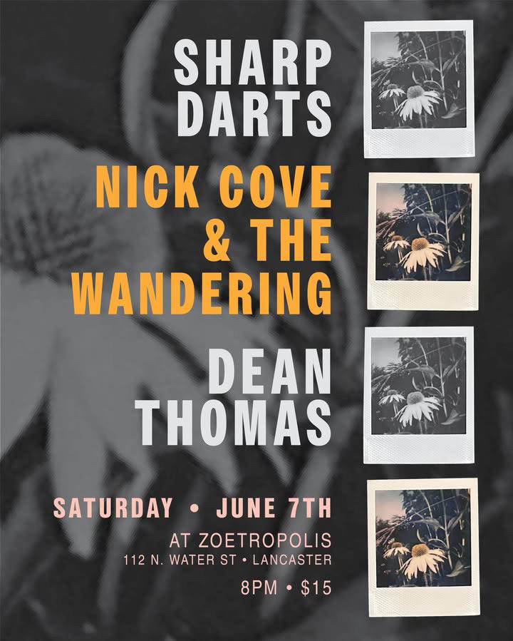 Poster for Sharp Darts w/Nick Cove & The Wandering and Dean Thomas
