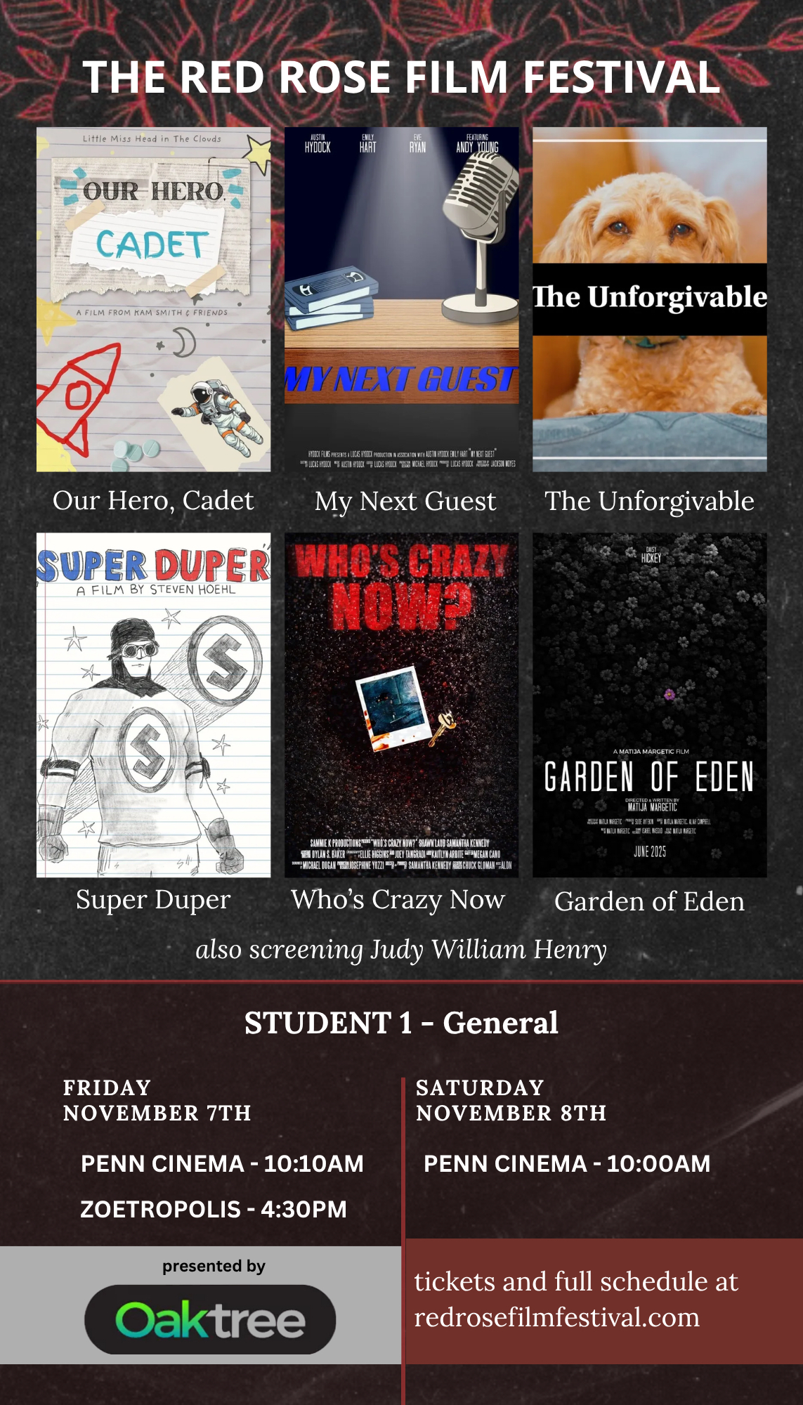 Poster for Red Rose Film Festival 2025 Student Block 1