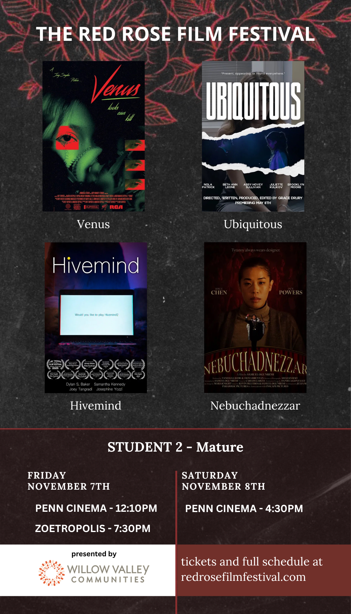 Poster for Red Rose Film Festival 2025 Student Block 2