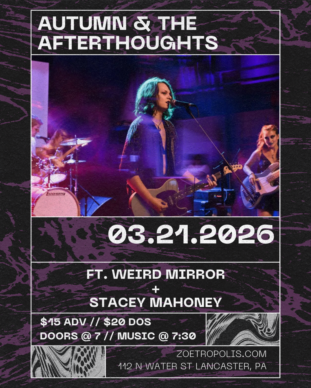 Poster for Autumn & The Afterthoughts feat. Weird Mirror and Stacey Mahoney