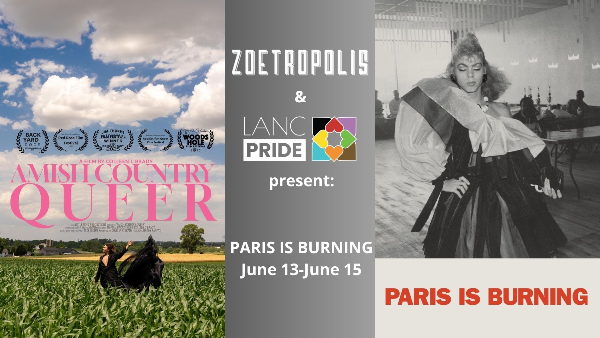 Poster for PRIDE COLLECTION: Paris Is Burning with pre-film screening of Amish Country Queer