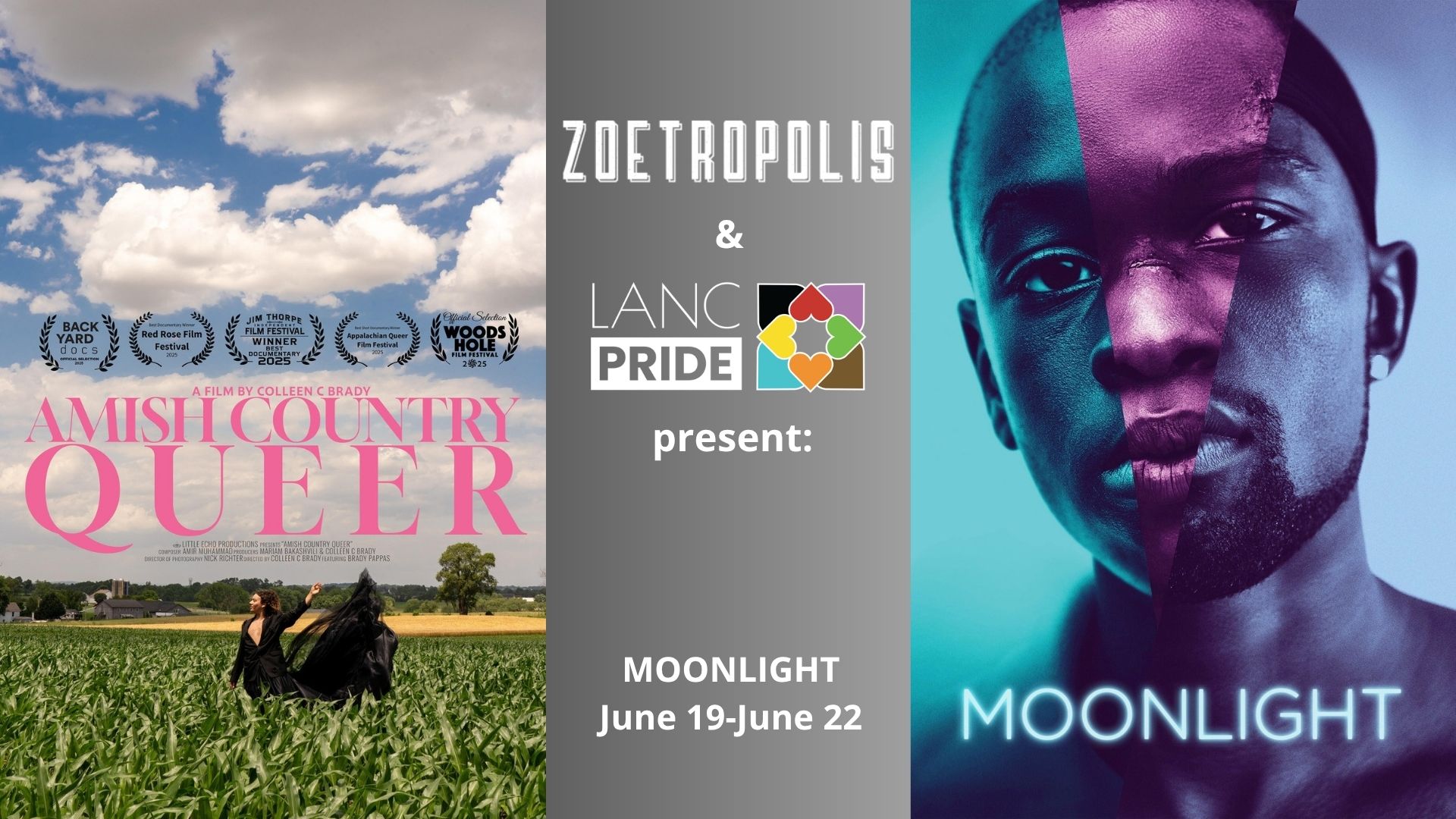Poster for PRIDE COLLECTION: Moonlight with pre-film screening of Amish Country Queer