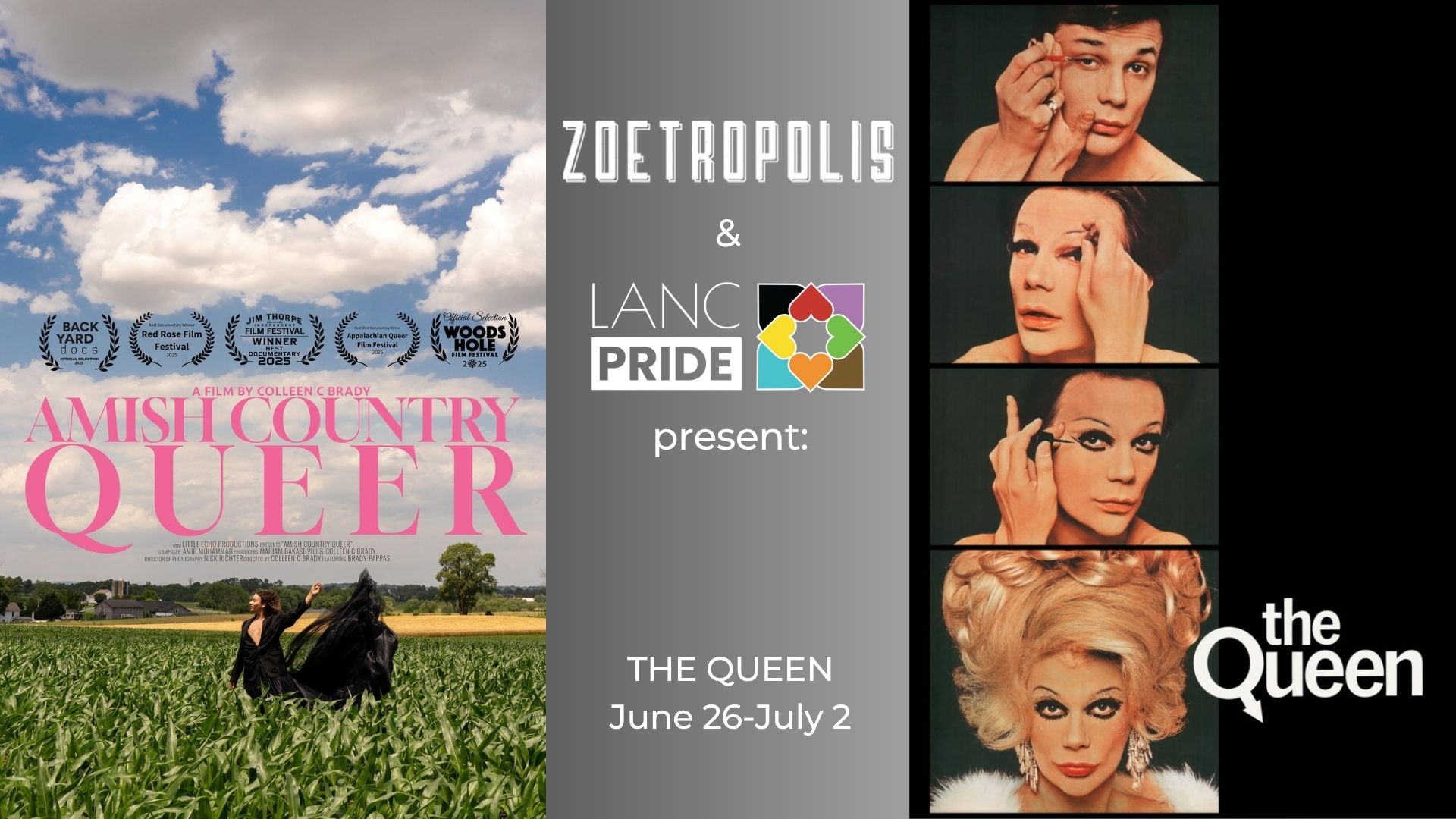 Poster for PRIDE COLLECTION: The Queen with pre-film screening of Amish Country Queer