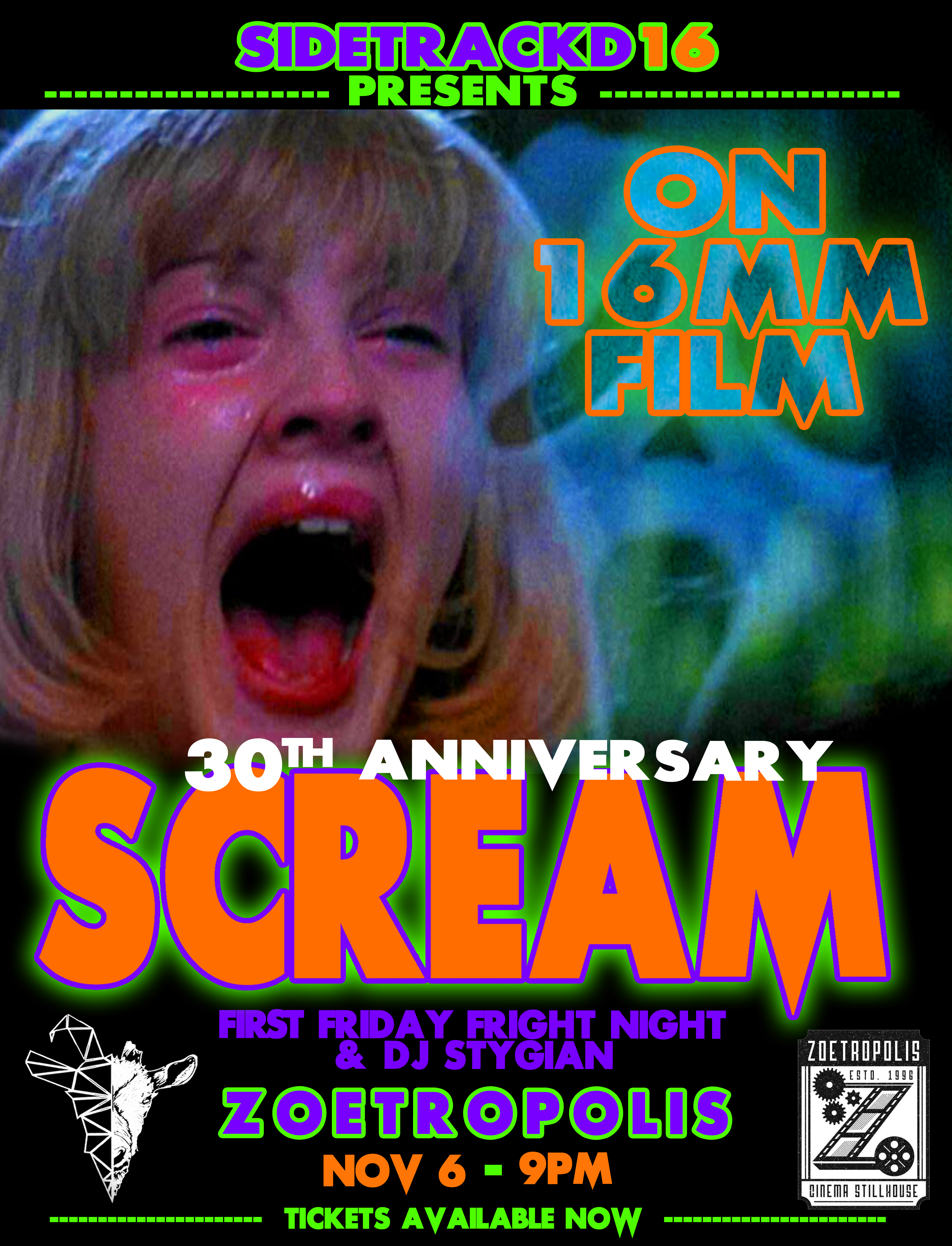 Poster for First Friday Fright Night: Scream on 16mm Film