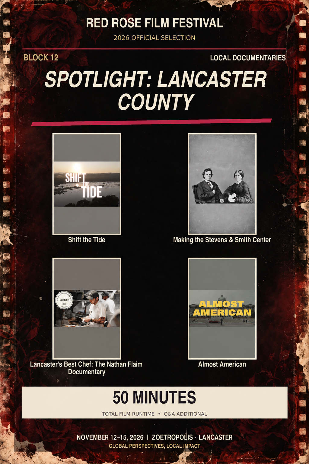 Poster for 2026 Red Rose Film Festival: Spotlight: Lancaster County