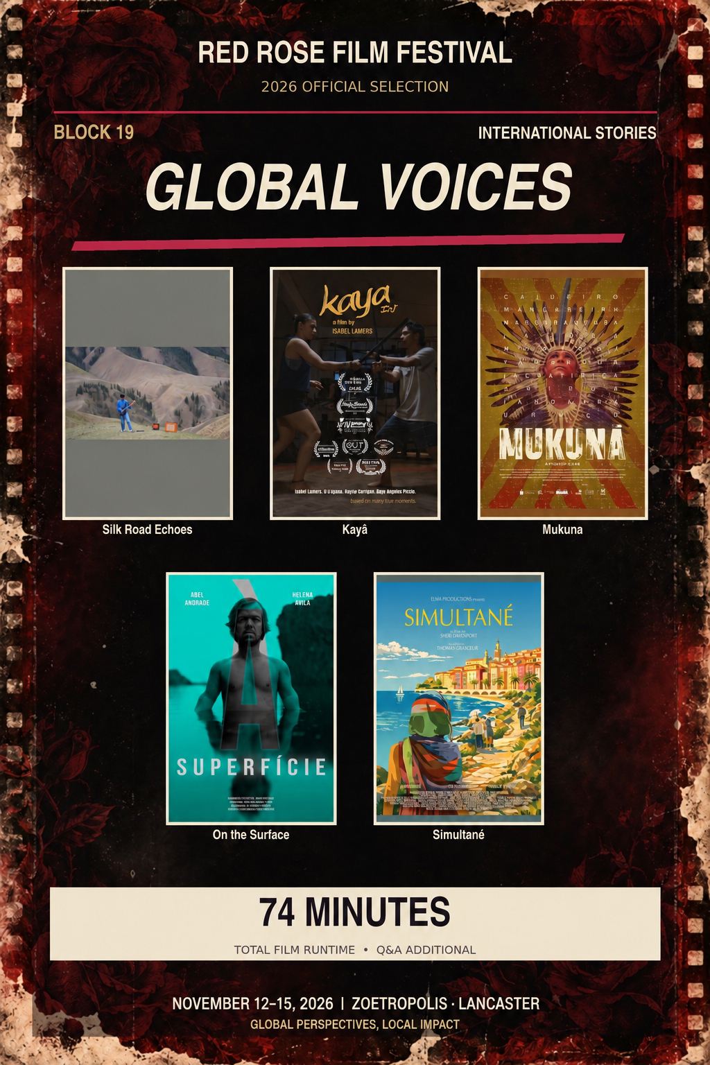Poster for 2026 Red Rose Film Festival: Global Voices