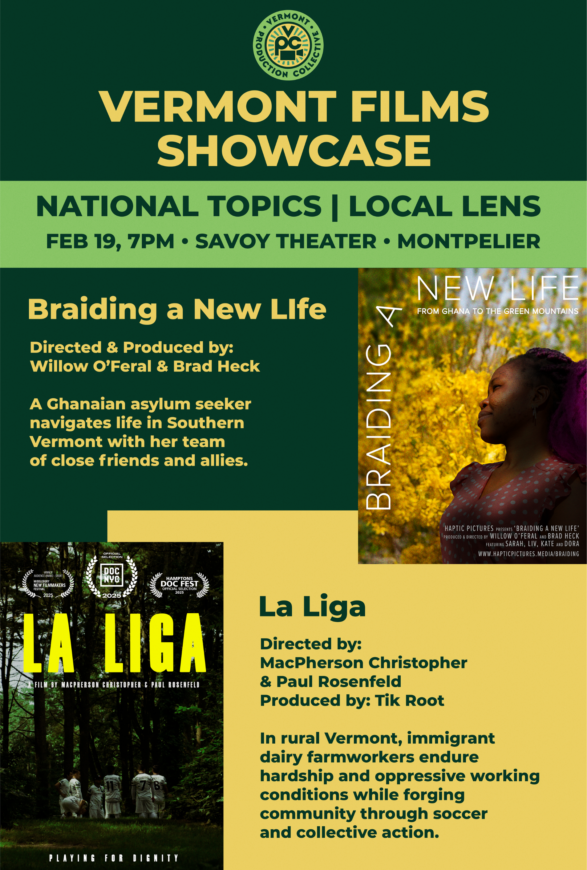 Poster for VPC Presents: Vermont Films Showcase