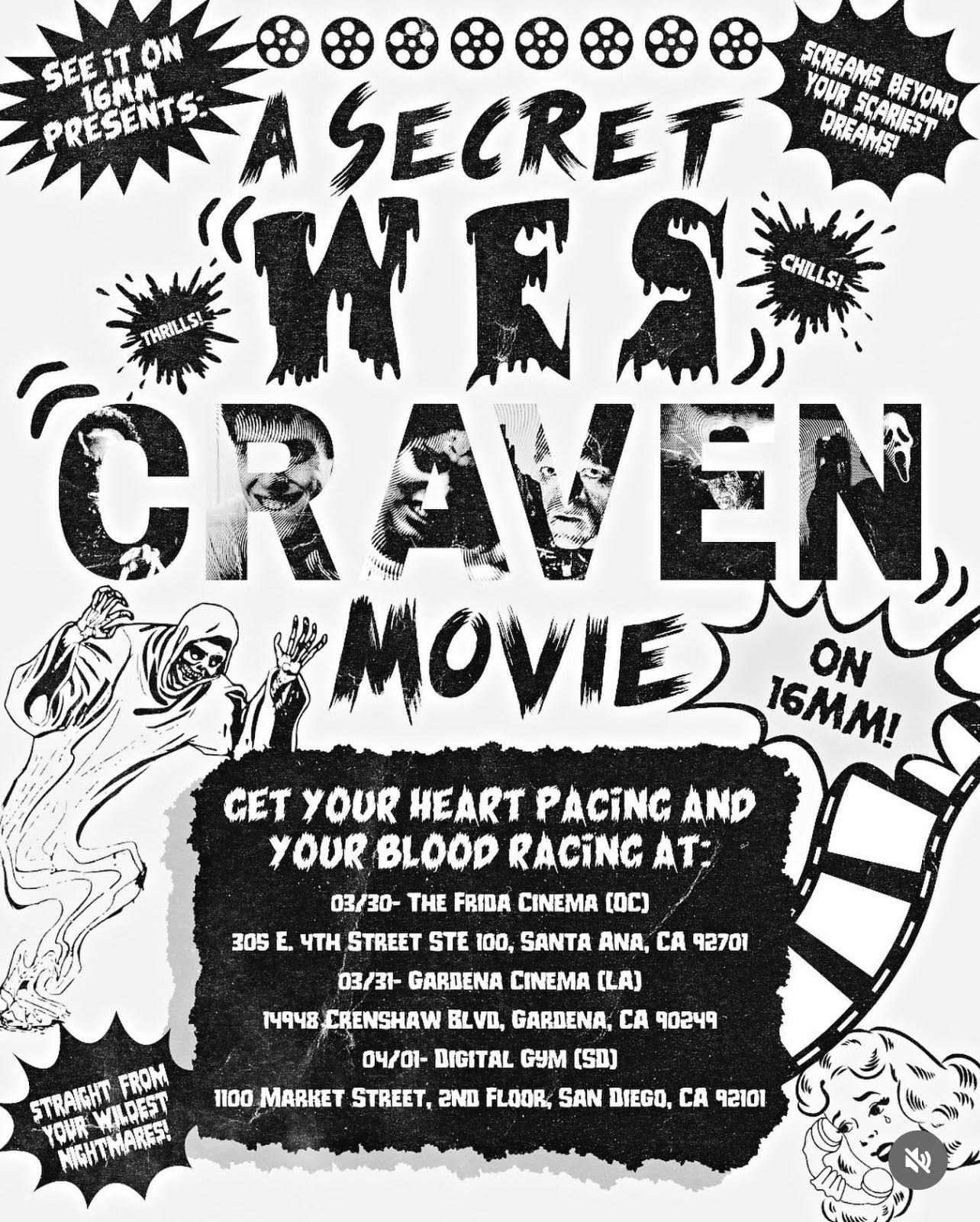 Poster for SEE IT ON 16MM Presents: A Secret Wes Craven Movie