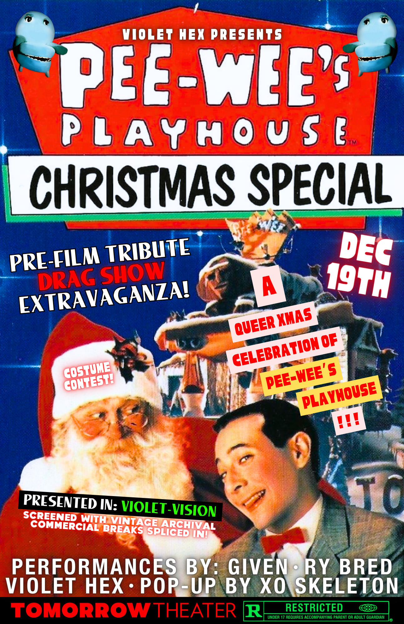 Poster for Pee-wee’s Playhouse Christmas Special: A Queer Celebration w/ Drag Show! VIOLET HEX PRESENTS