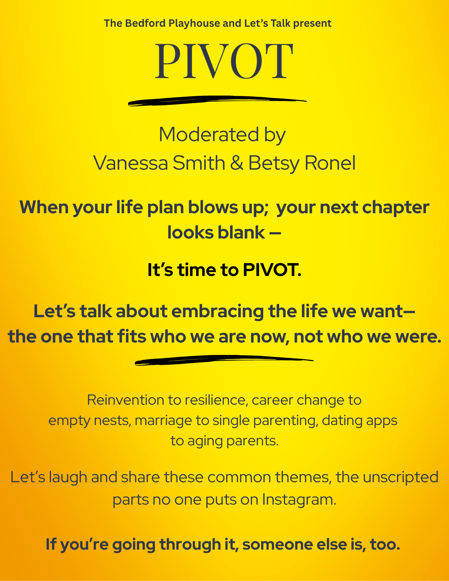 Poster for Pivot with Sara Arnell, Vanessa Smith, and Betsy Ronel
