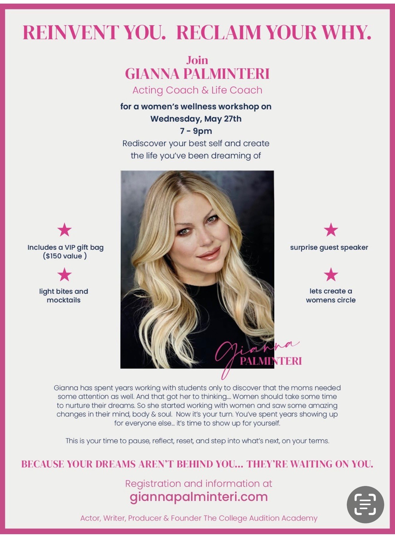 Poster for Reinvent You, Reclaim Your Why with Gianna Palminteri