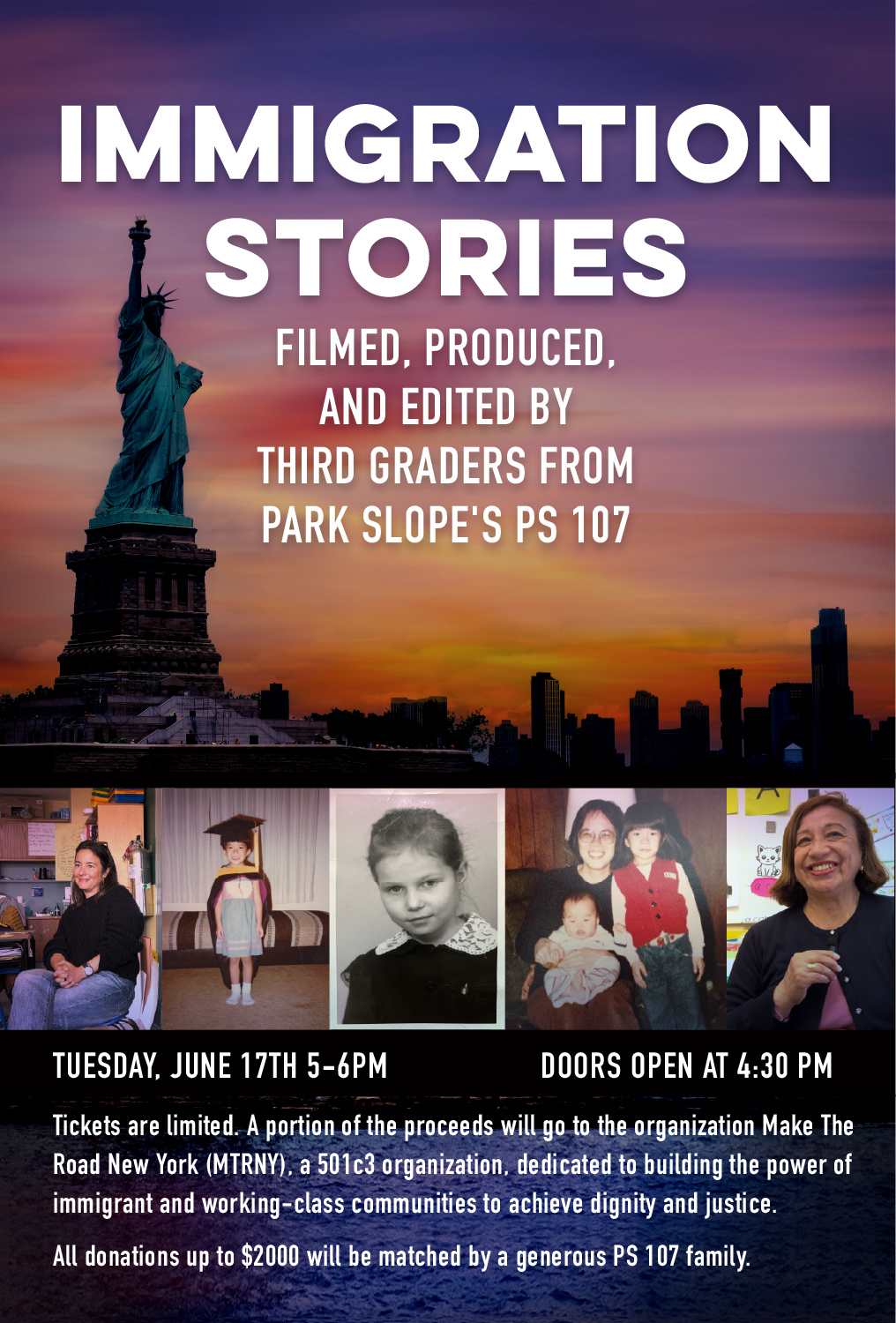 Poster for Immigration Stories with PS 107 (Followed by a Q&A with third grade filmmakers)