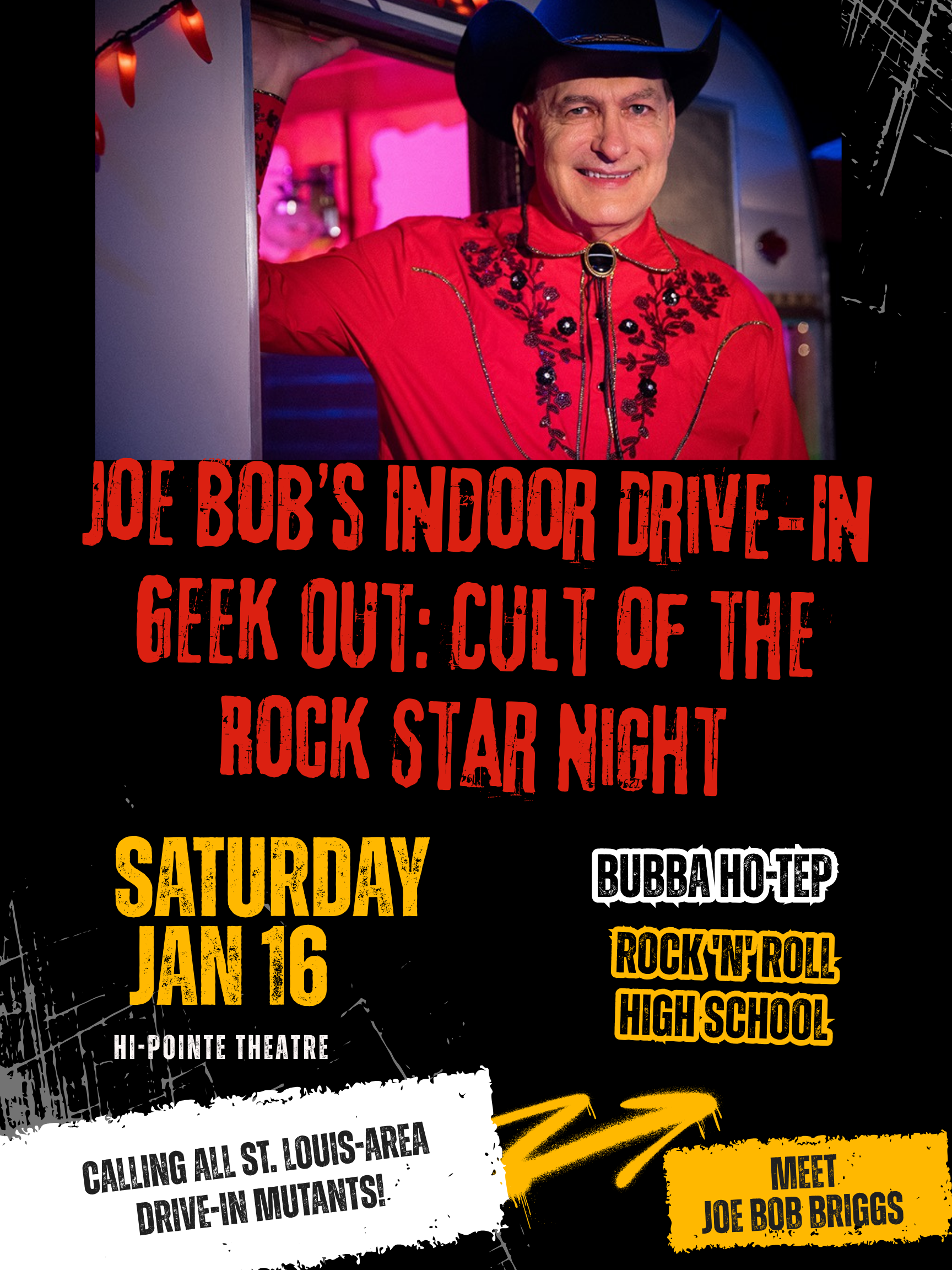 Poster for Joe Bob’s Indoor Drive-In Geek Out: Cult of the Rock Star Night