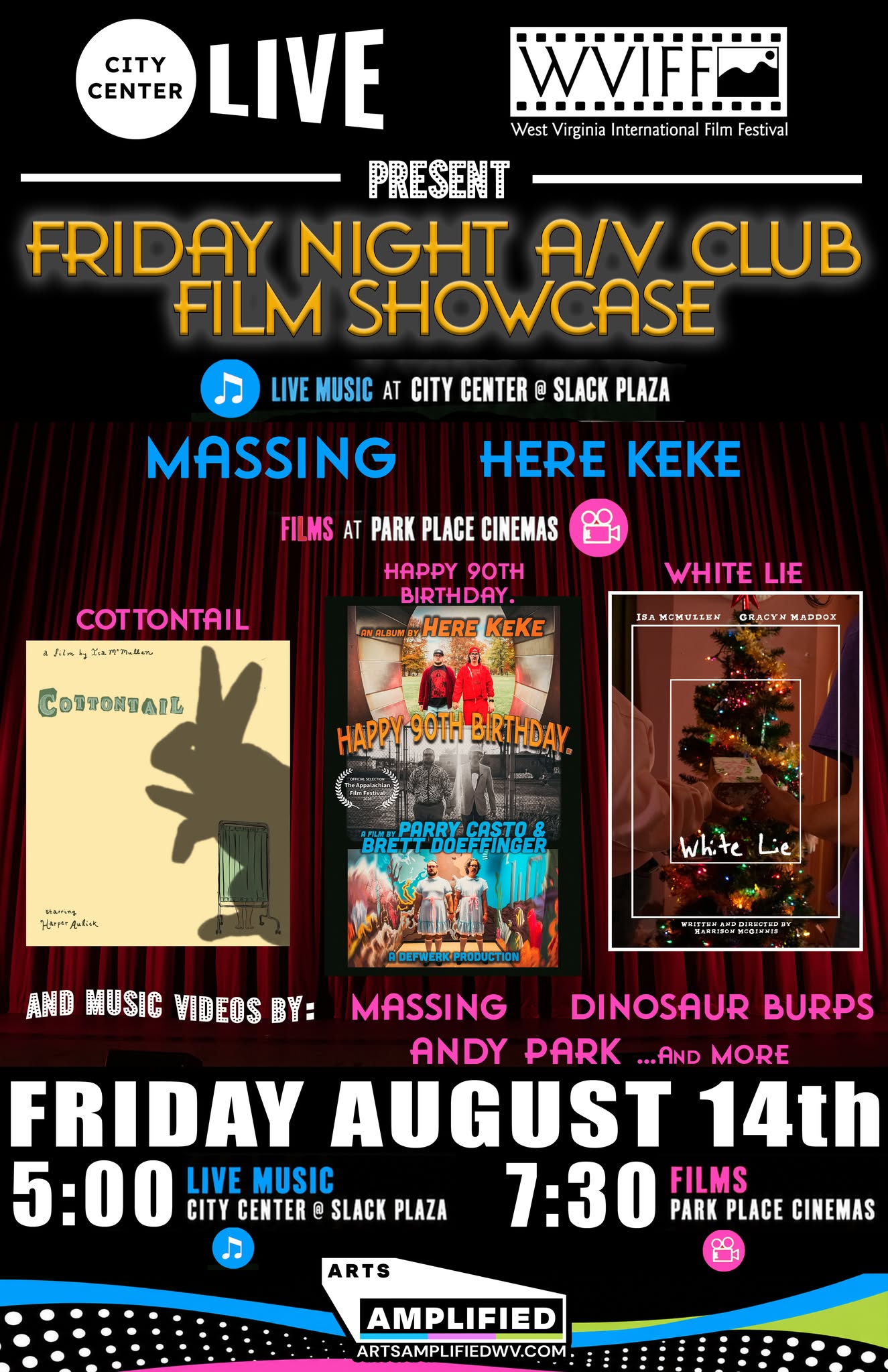 Poster for Happy Hours: Friday Night A/V Club with Massing and Here Keke