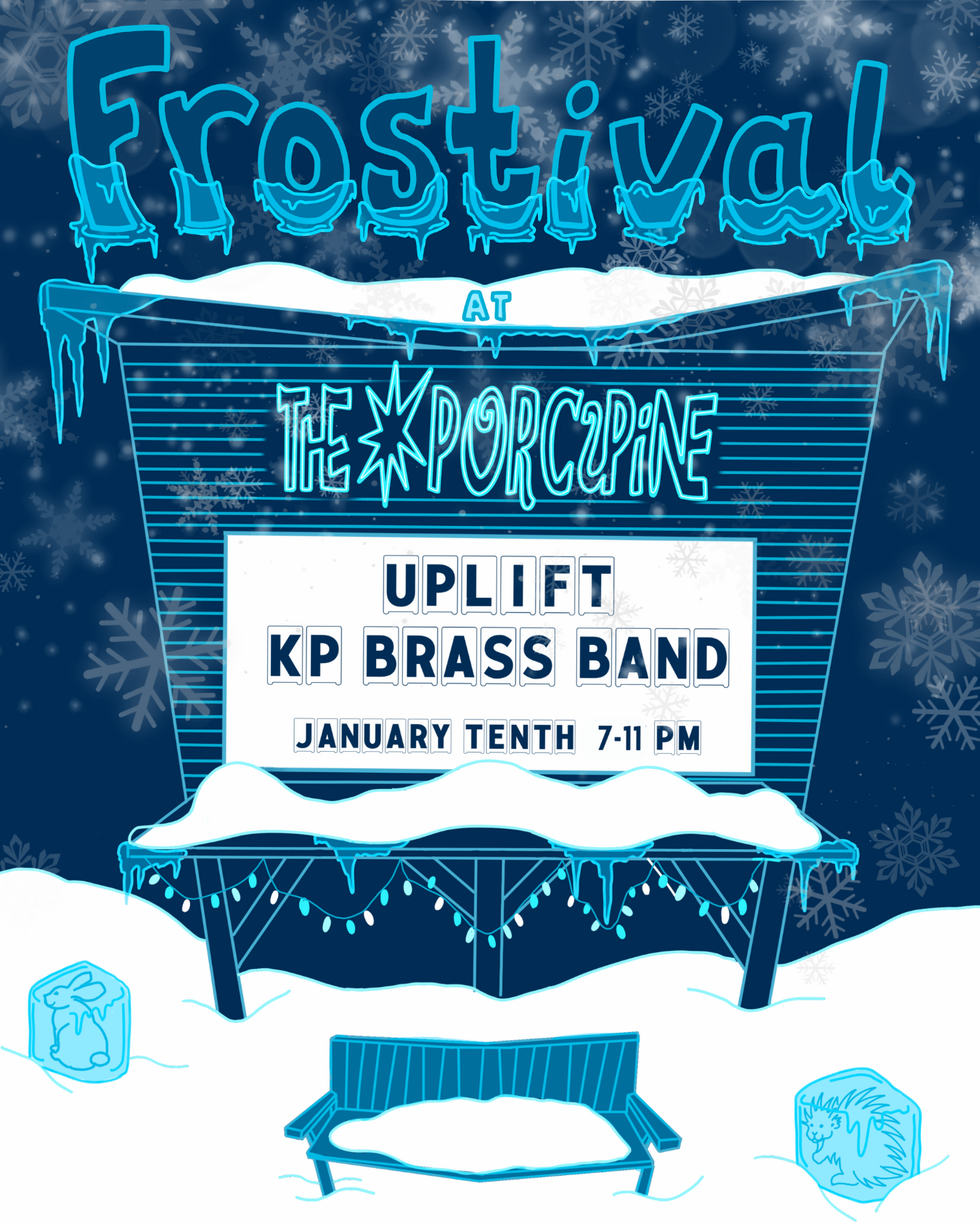 Poster for KBBI’s Frostival with Uplift and KB Brass Band!