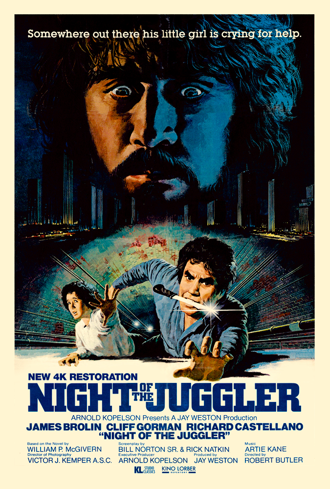 Poster for Night of the Juggler (Seating begins Friday at 11:55; movie starts after midnite)