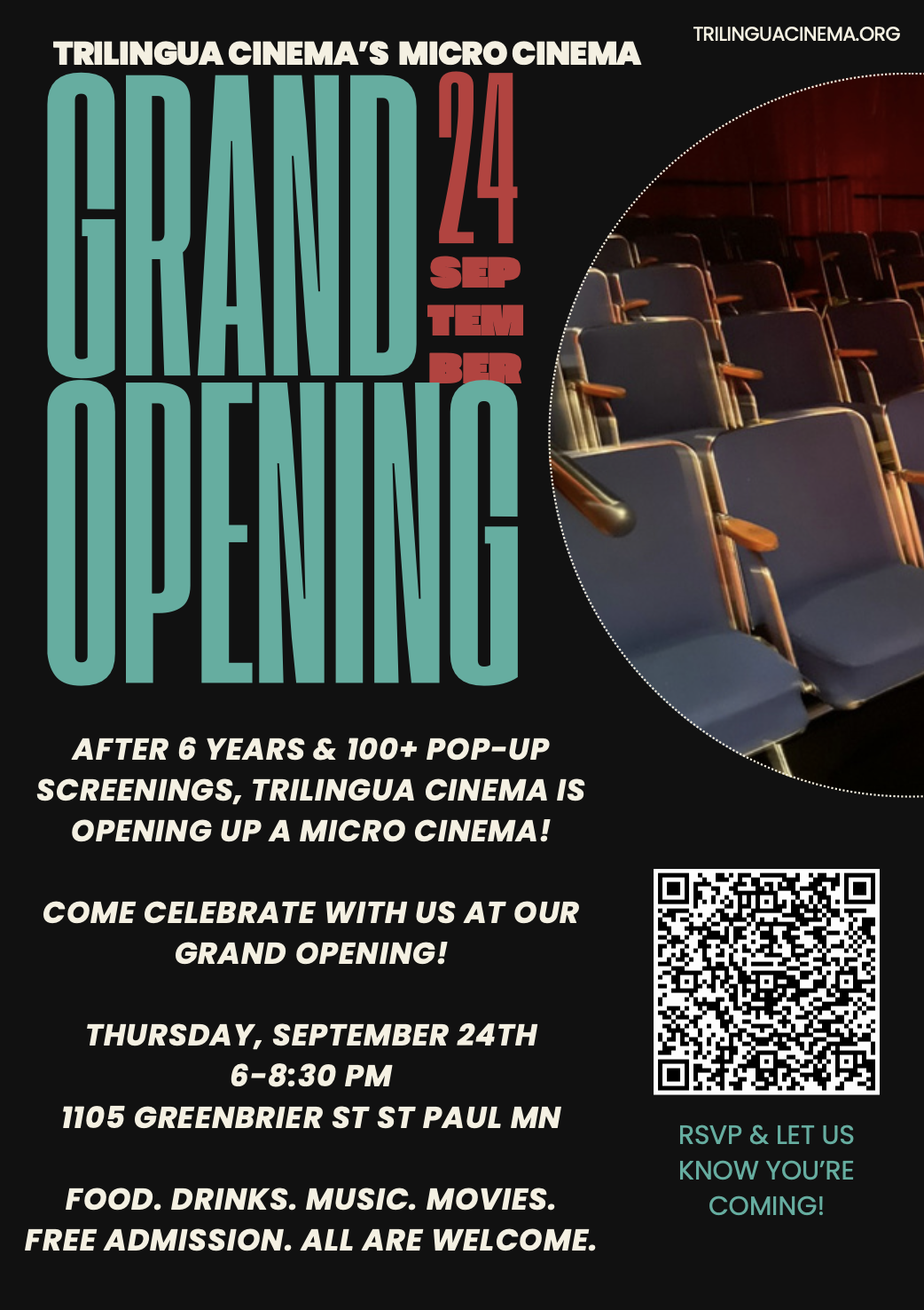 Poster for TriLingua Cinema’s Micro Cinema Grand Opening!