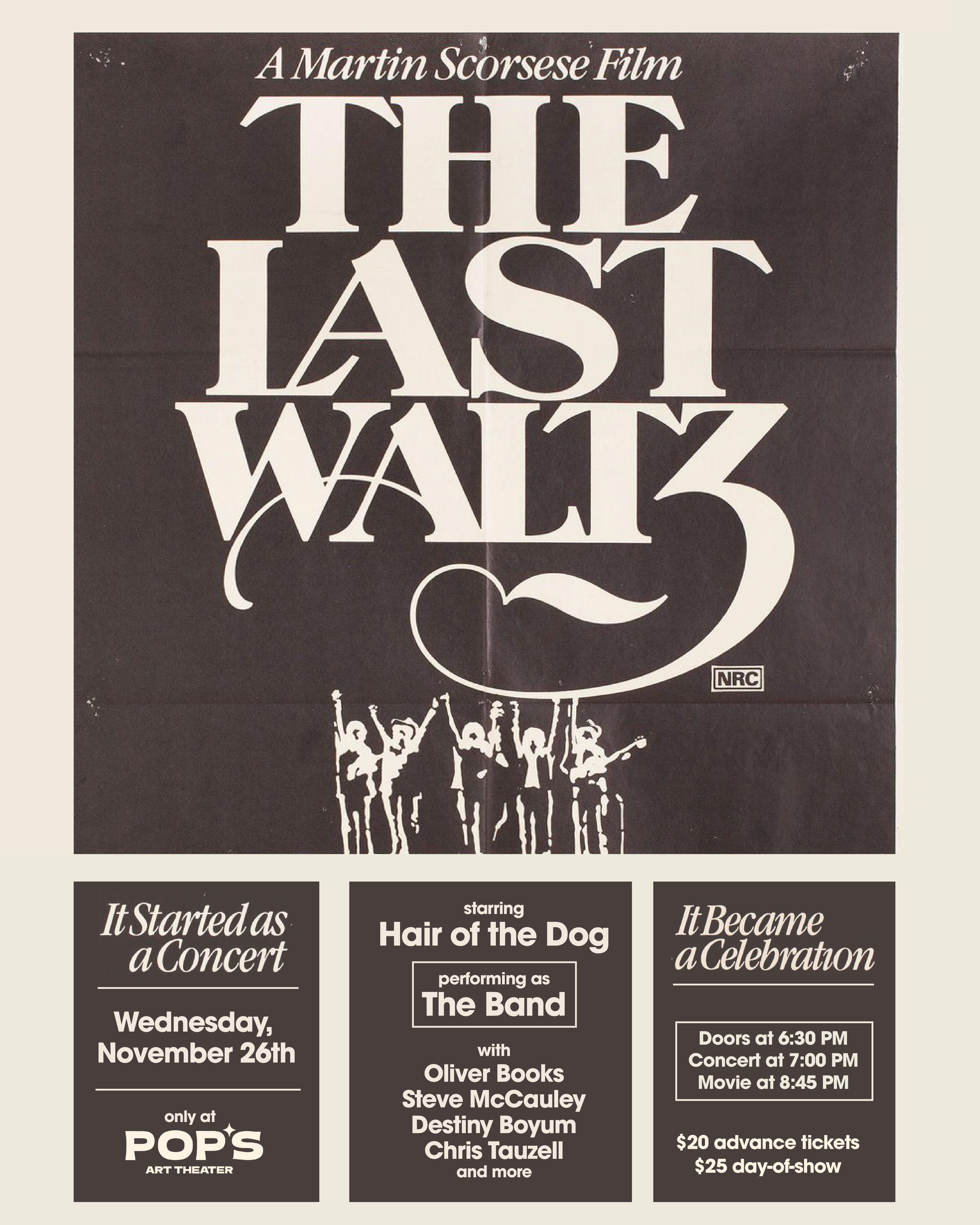 Poster for Bandsgiving 2025: THE LAST WALTZ with Hair of the Dog and guests!
