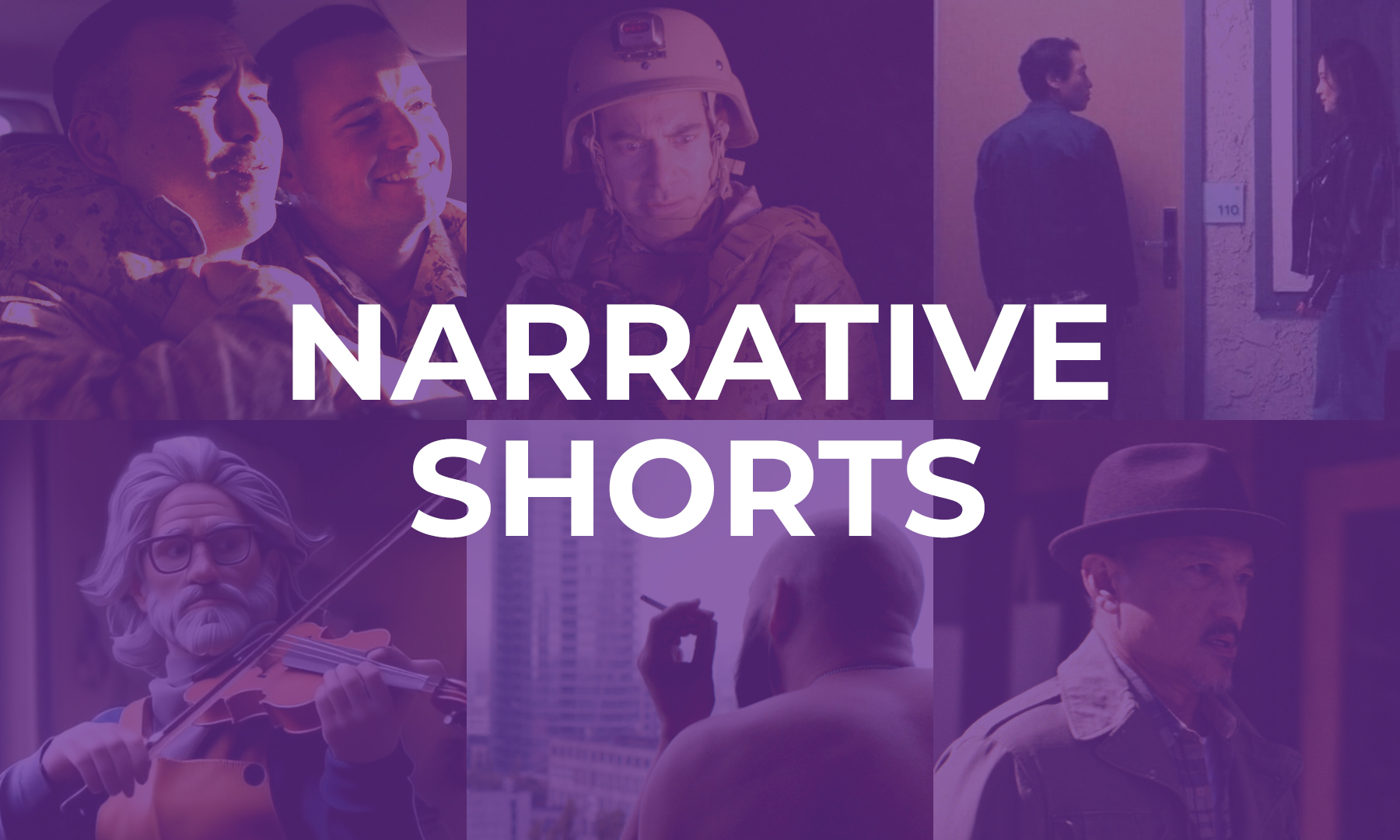 Purple tinted thumbnail with text reading: Narrative Shorts