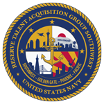 blue and gold seal; around the outer edge reads: United States Navy * Reserve Talent Acquisition Group Southwest *