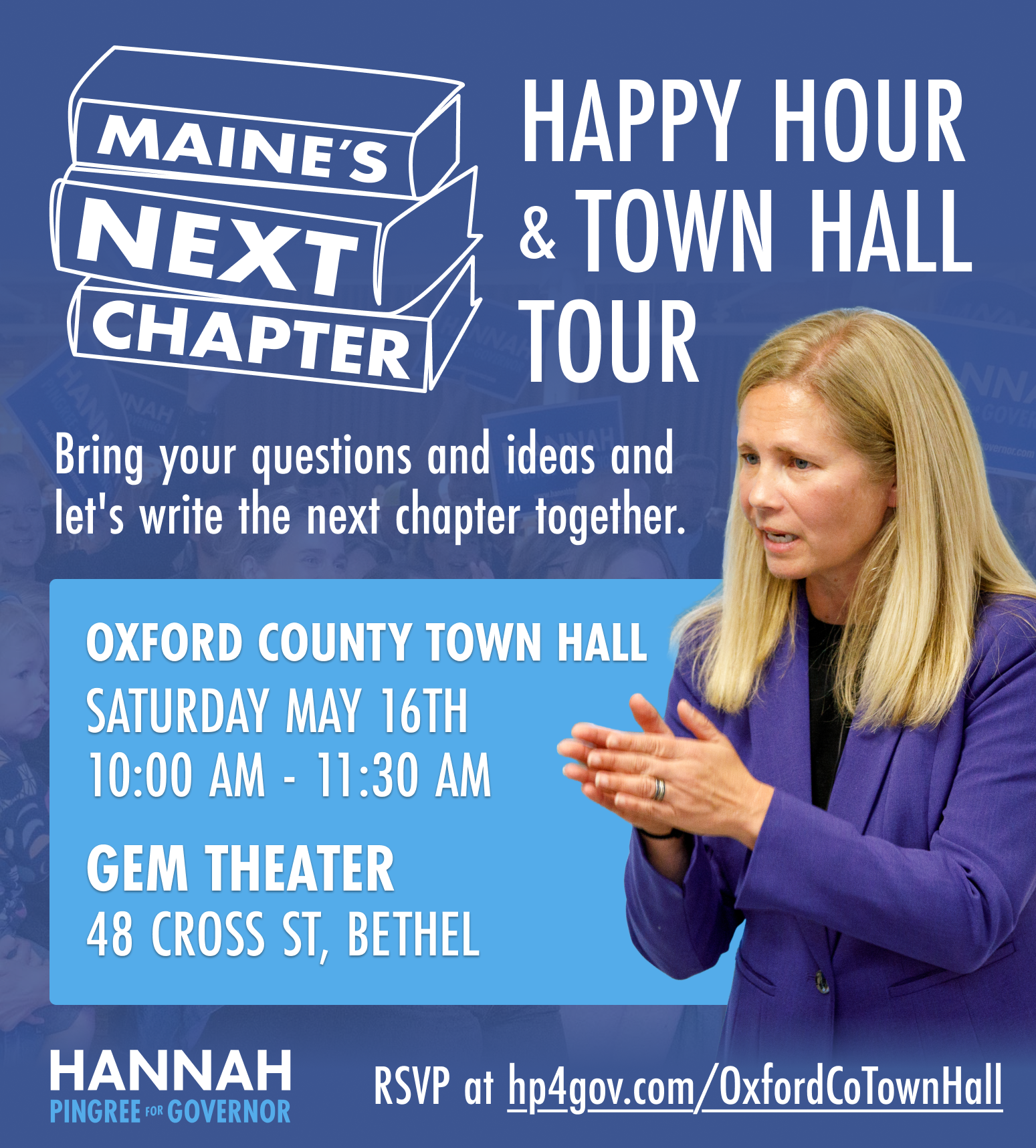 Poster for Oxford County Town Hall with Hannah Pingree