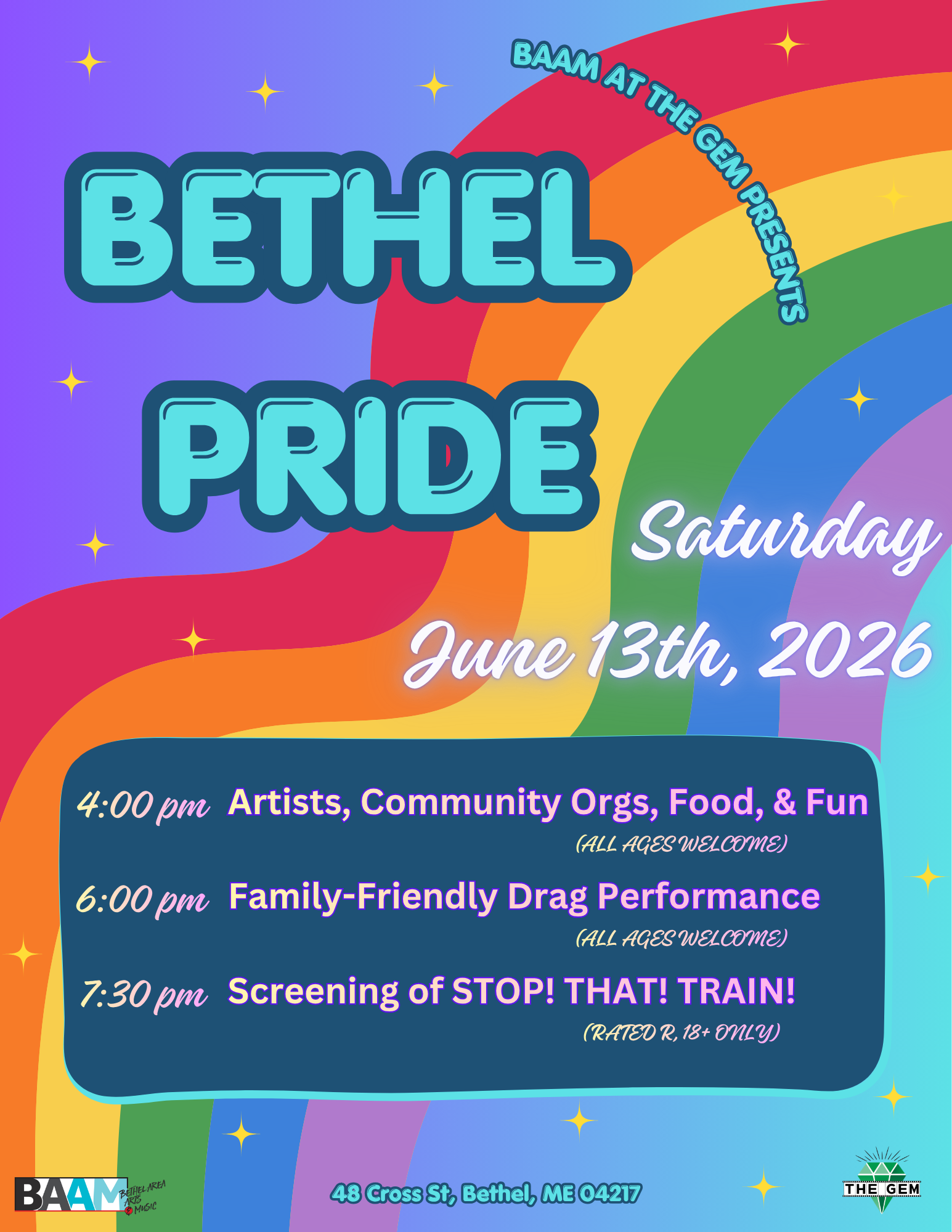 Poster for BAAM at The Gem Presents Bethel Pride 2026