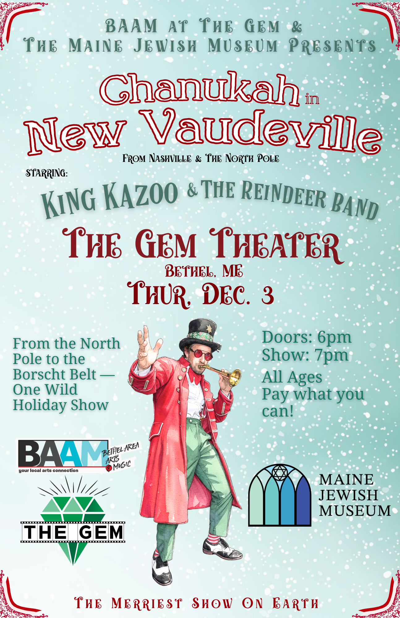Poster for BAAM at The Gem Presents Jay Bragg’s Chanukah in New Vaudeville