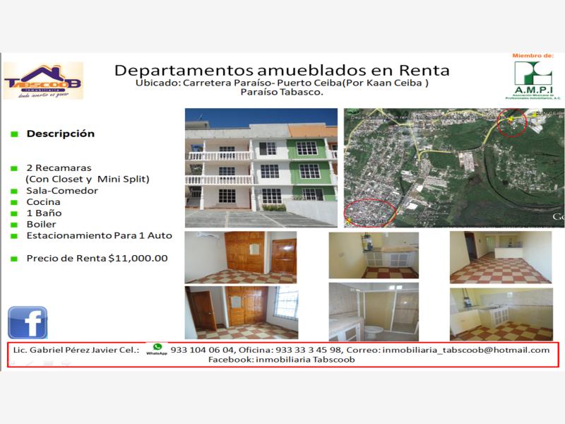 Departamento en renta en Puerto Ceiba (carrizal), Paraíso — foto 1 de 5