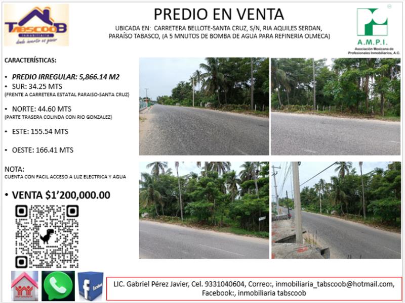 Terreno en venta en Aquiles Serdán, Paraíso — foto 1 de 7