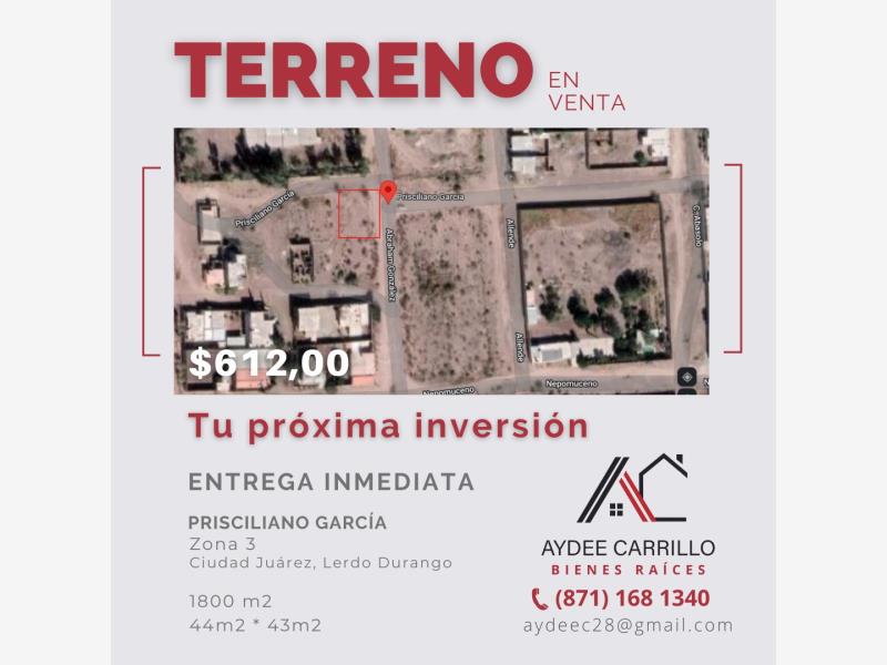 Terreno en Venta en Ciudad Juárez, Lerdo, Durango