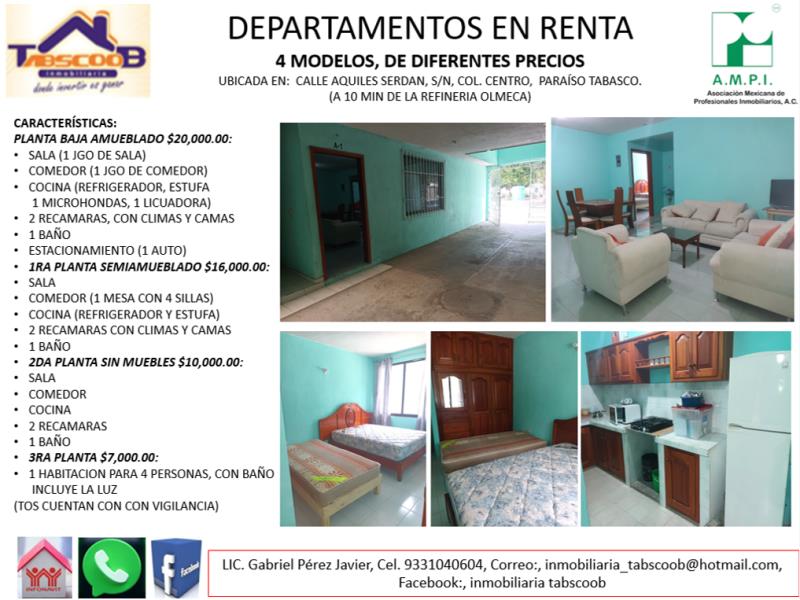 Departamento en renta en Paraiso Centro, Paraíso — foto 1 de 8