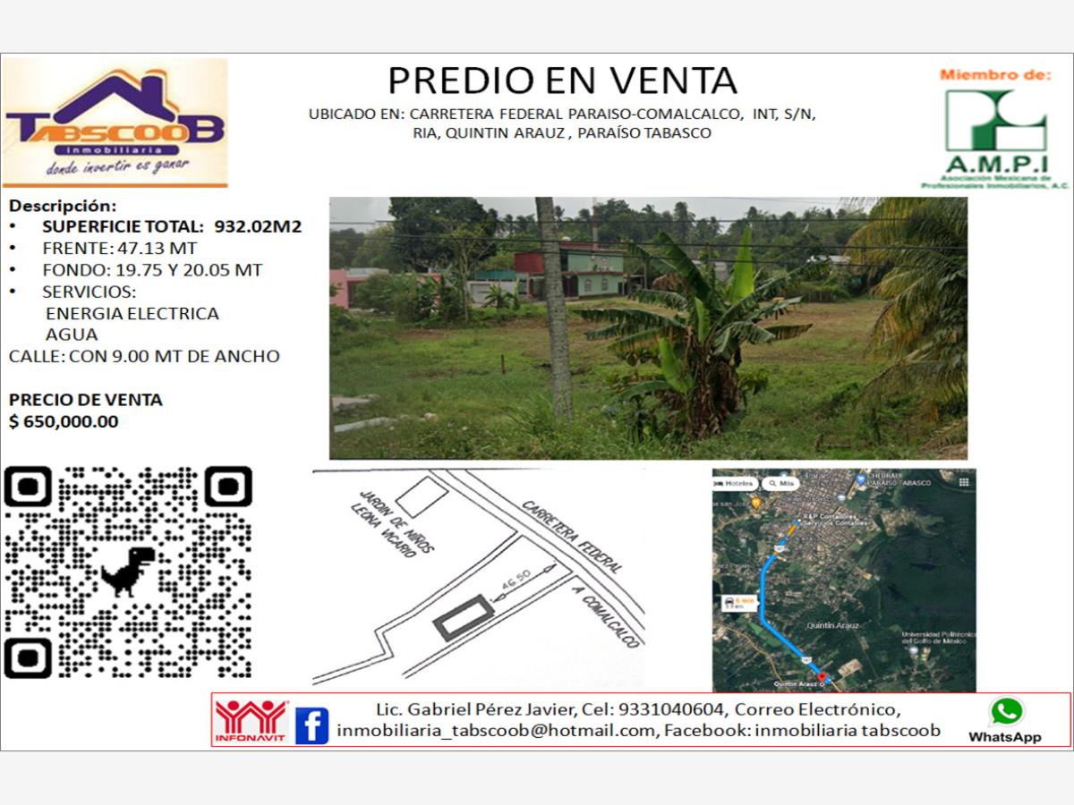 Terreno en venta en Quintin Arauz, Paraíso — foto 1 de 4