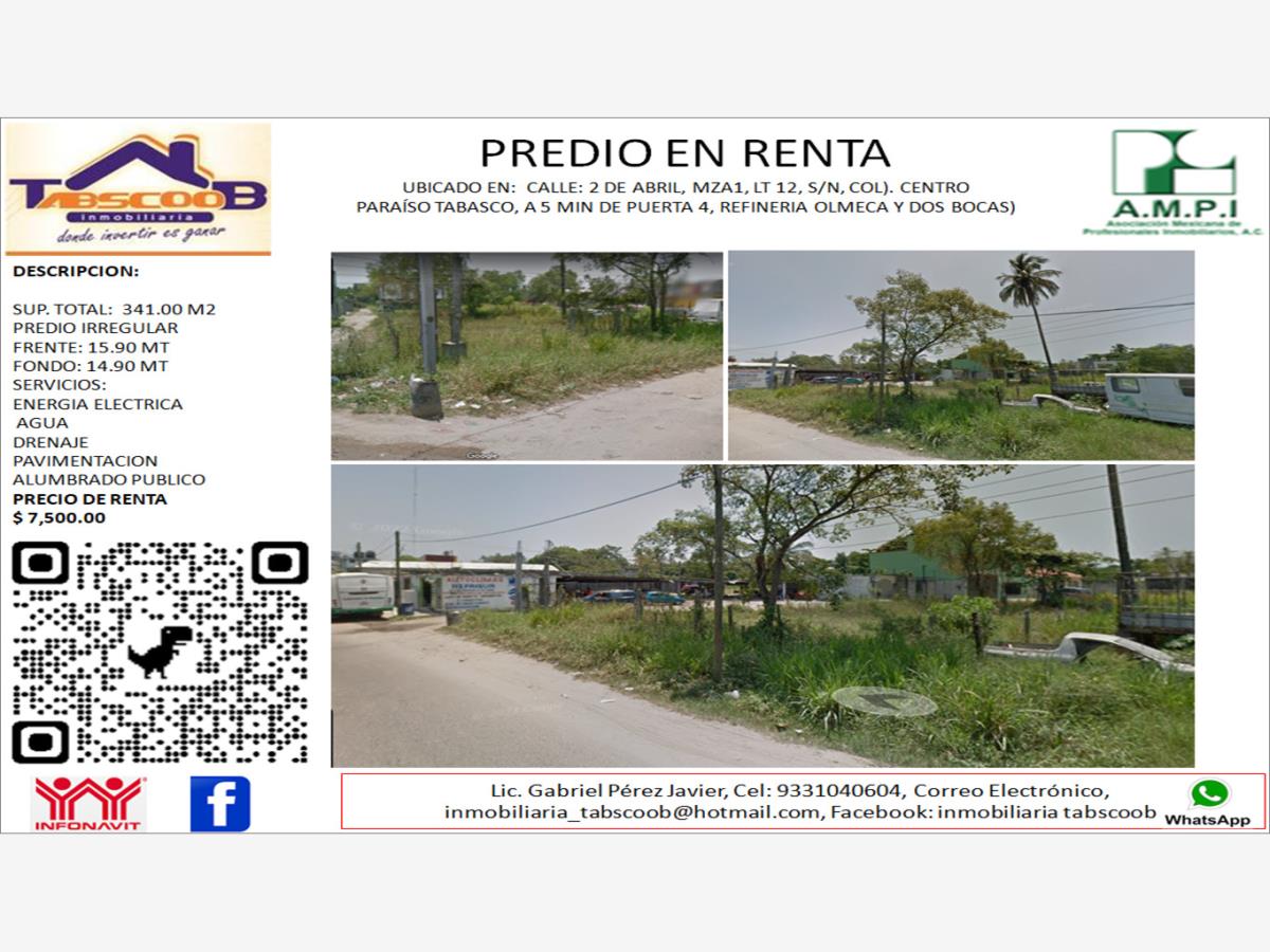 Terreno en renta en Paraiso Centro, Paraíso — foto 1 de 4