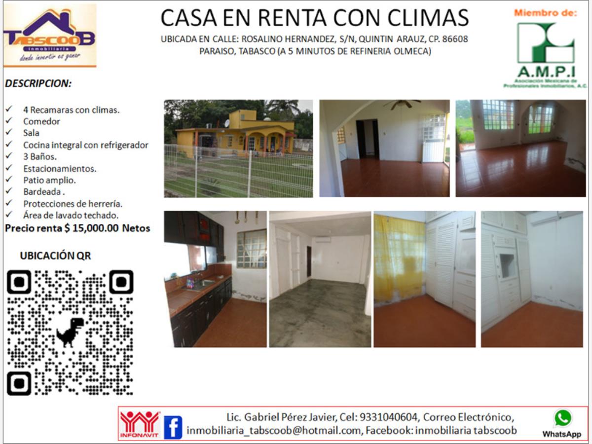 Casa en renta en Quintin Arauz, Paraíso — foto 1 de 8