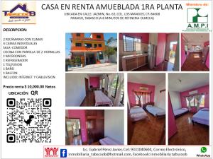 Departamento en renta en Los Mangos, Paraíso, Tabasco