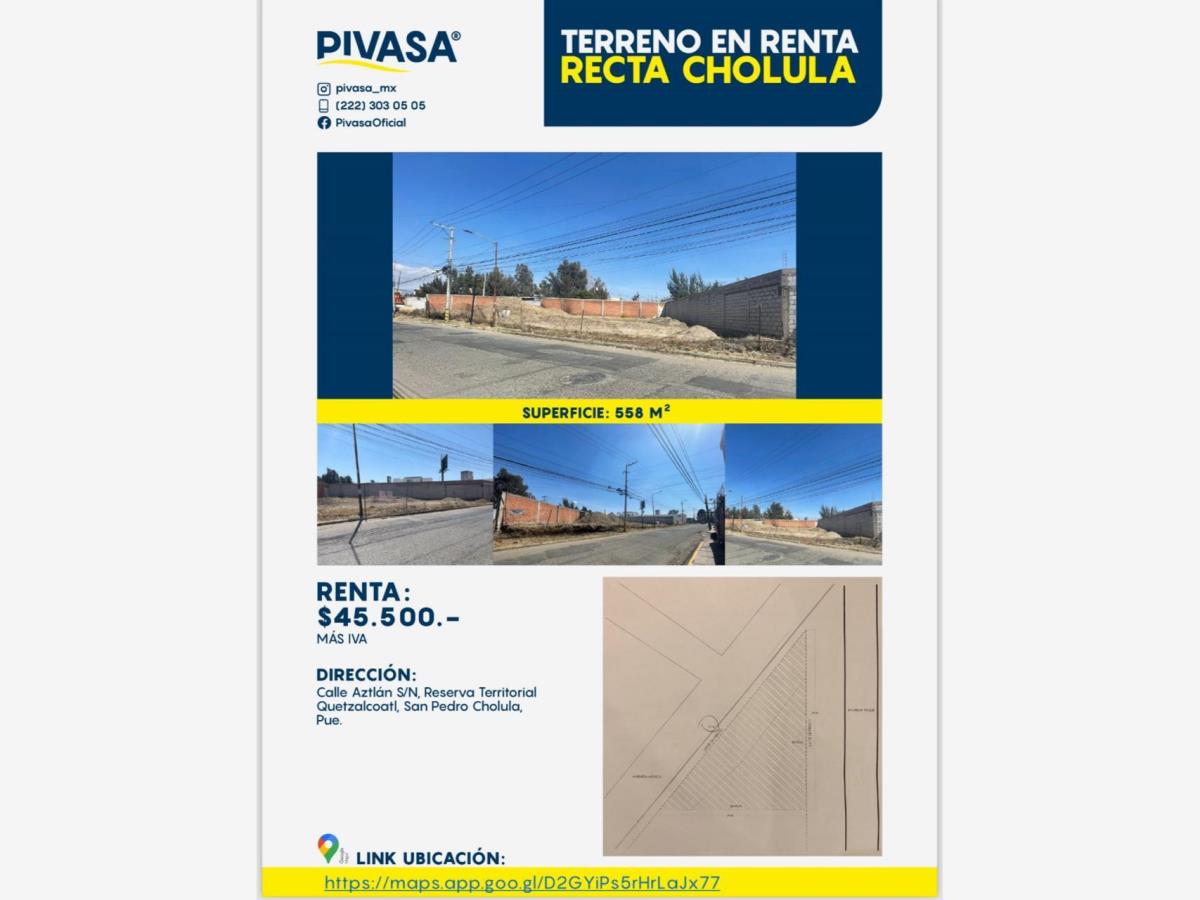 Terreno en renta en Quetzalcoatl, San Pedro Cholula — foto 1 de 6