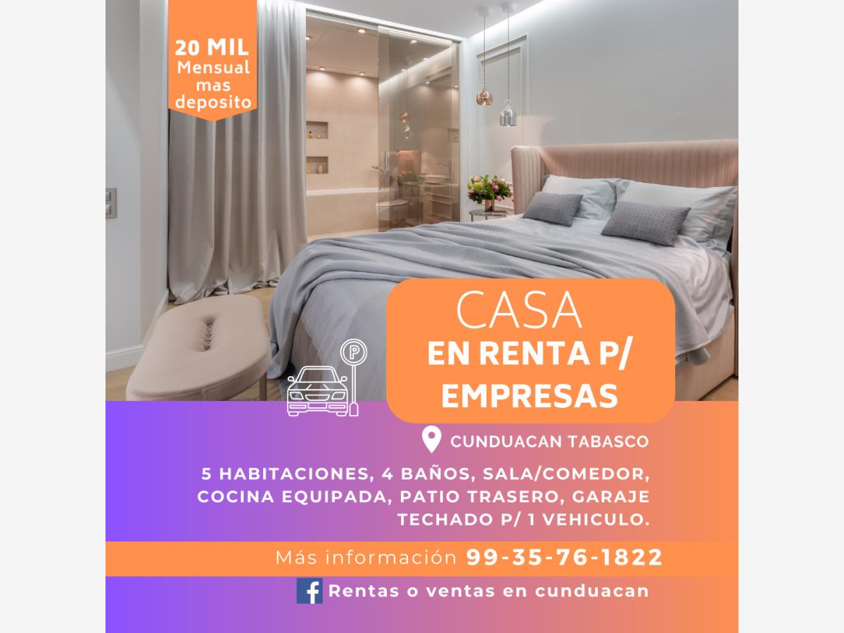 Casa en renta en Cunduacan Centro, Cunduacán