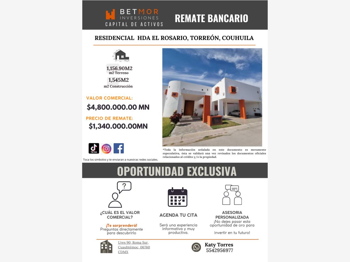 Casa en Remate en Hacienda del Rosario, Torreón, Coahuila de Zaragoza
