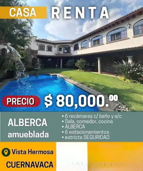 Casa en renta en Vista Hermosa, Cuernavaca, Morelos