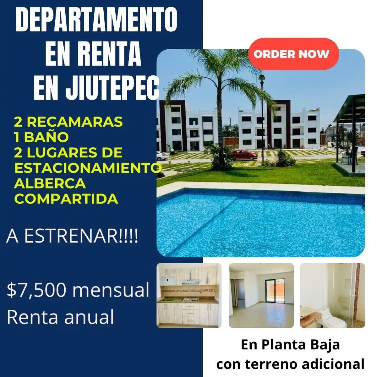 Departamento en renta en Pedregal de las Fuentes, Jiutepec — foto 1 de 4