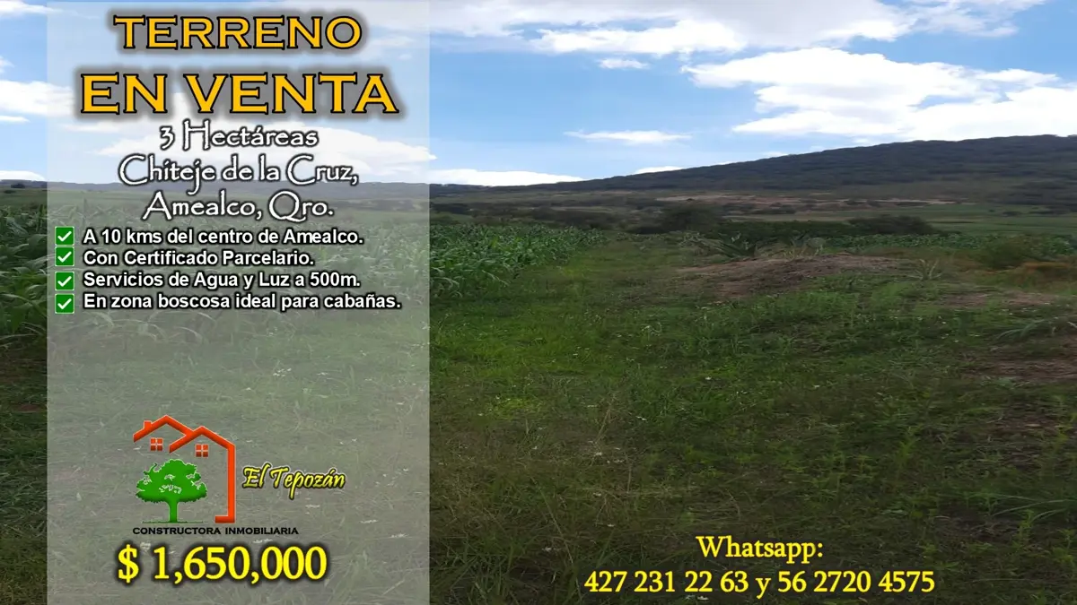 Terreno en venta en Chitejé de la Cruz, Amealco de Bonfil — foto 1 de 6