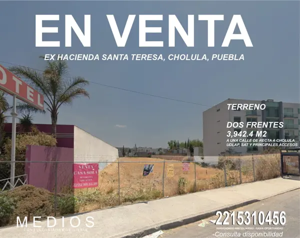 Terreno en venta en Ex-Hacienda de Santa Teresa, San Andrés Cholula, Puebla Terreno en venta en Ex-Hacienda de Santa Teresa, San Andrés Cholula, Puebla