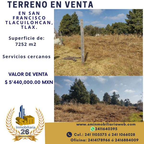 Terreno en venta en San Francisco Tlacuilohcan, Yauhquemehcan, Tlaxcala
