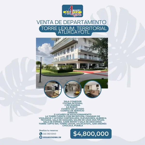 Departamento en venta en Reserva Territorial Atlixcayotl, San Andrés Cholula, Puebla Departamento en venta en Reserva Territorial Atlixcayotl, San Andrés Cholula, Puebla
